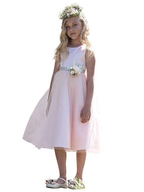 Petite Adele Little Girls Blush Dull Satin Tulle Broche Flower Girl Dress 2T-6 - SophiasStyle.com